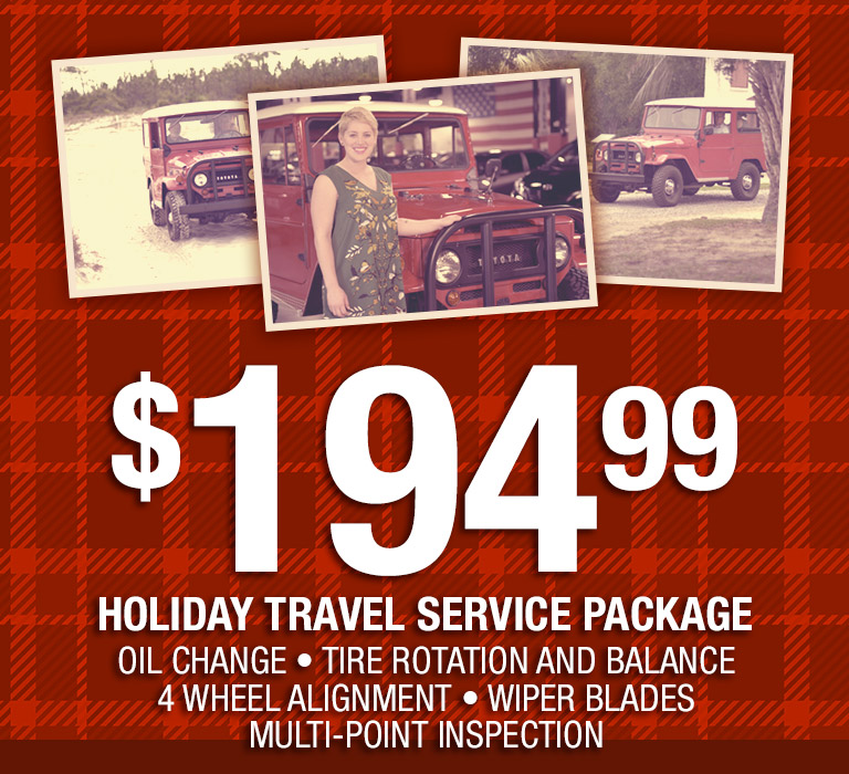Holiday Travel Service Package: $194.99 for: Oil Change, Tire Rotation and Balance, 4 Wheel Alignment, Wiper Blades and Multi-point Inspection