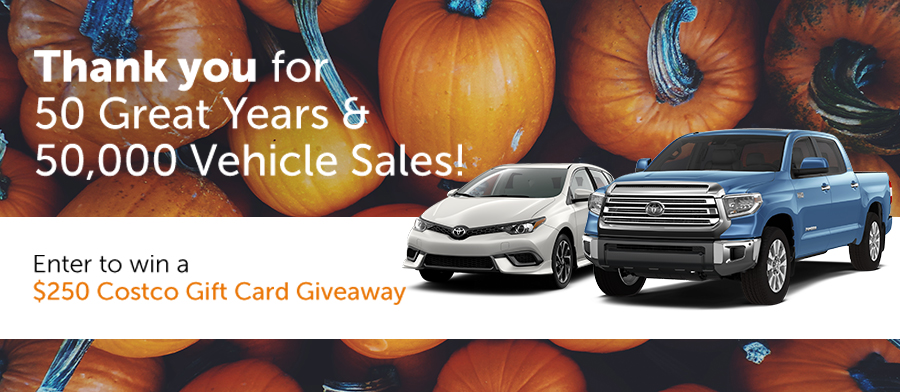 Thank you for 50 great years and 50,000 vehicle sales! Enter to win a $250 Costco gift card giveaway!