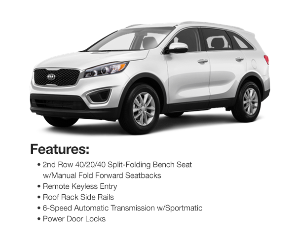 2016 Kia Sorento LX AWD: Lease for $325 per mo. for 39 mos. or Lease $296 per mo. for 48 mos.