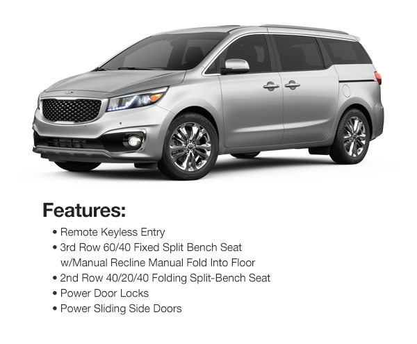 2017 Kia Sedona LX: Lease for $338 per mo. for 39 mos. or Lease $315 per mo. for 48 mos.