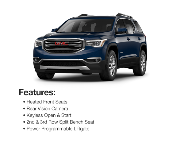 2017 GMC Acadia SLE AWD: Lease for $457 per mo. for 39 mos. or Lease $438 per mo. for 48 mos.