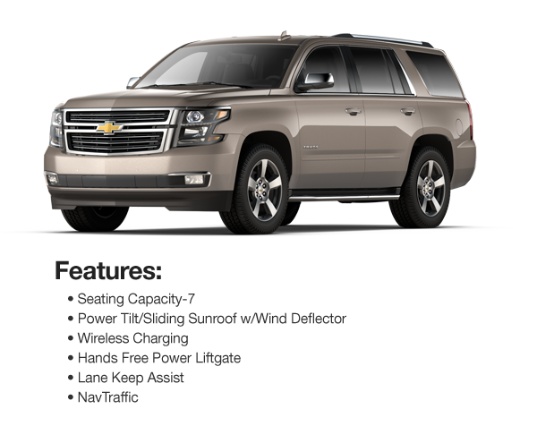 2017 Chevy Tahoe Premier 4WD: Lease for $935 per mo. for 39 mos. or Lease $854 per mo. for 48 mos.